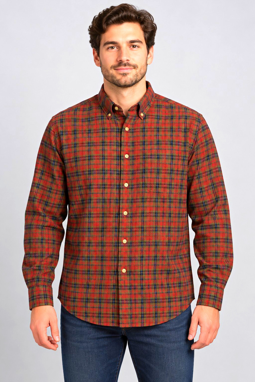 Nautica Mens XL Plaid Button Down Shirt Long Sleeve Red Green 100% Cotton